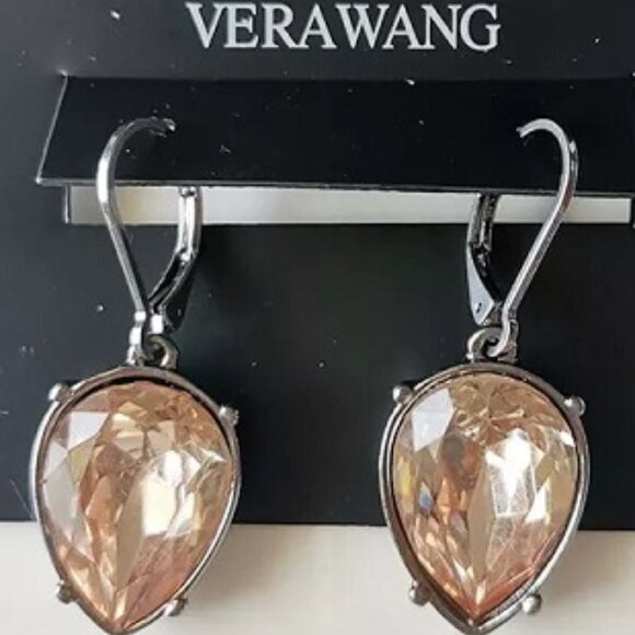 VERA WANG Mod/Contemporary Gunmetal/Champagne Crystal Teardrop Earrings**NEW! - Picture 1 of 1